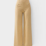 JONES + CO Syna high-rise wide leg pants in daffodil yellow linen with a smooth fitted waist and cropped length