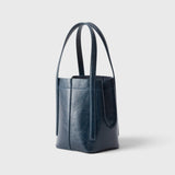 JONES + CO Bucket Tool bag in dark indigo lustre leather with vertical paneling and sturdy elongated handles