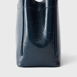 JONES + CO Bucket Tool bag in dark indigo lustre leather with vertical paneling and sturdy elongated handles