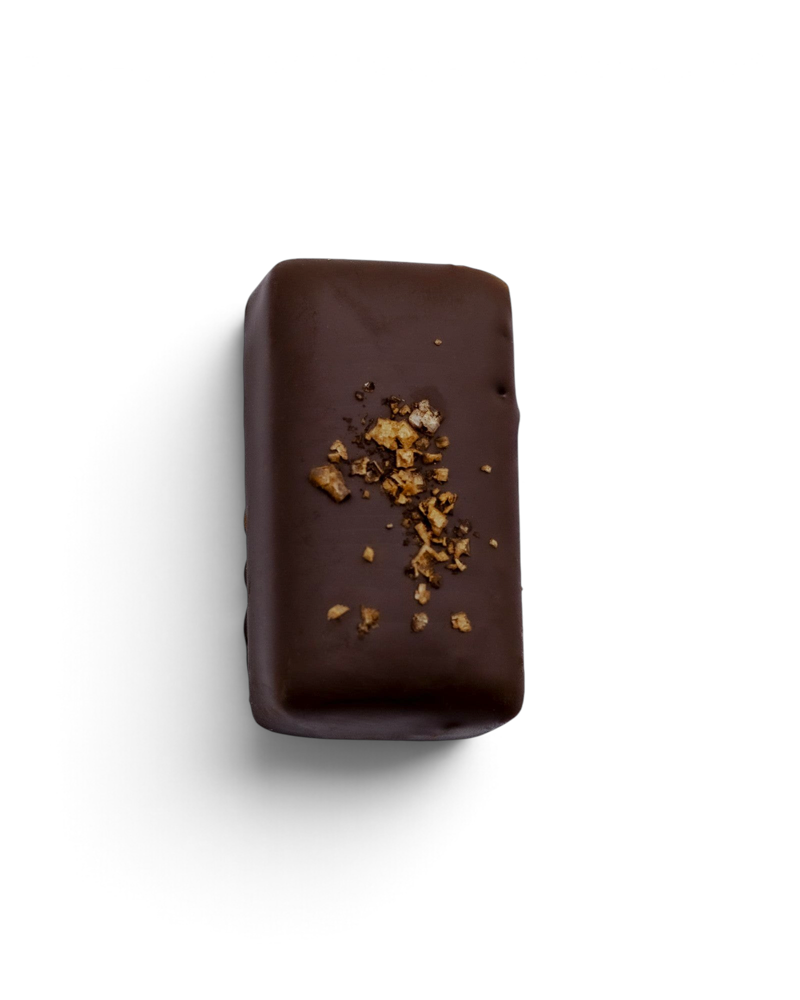 JONES + CO double chocolate truffle bar with a dark cacao shell, topped with crunchy cacao nibs and sea salt.