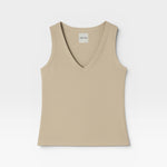 JONES + CO Dune Kana Tank, a ribbed knit sleeveless top with a deep V-neckline and a close, fluid fit.