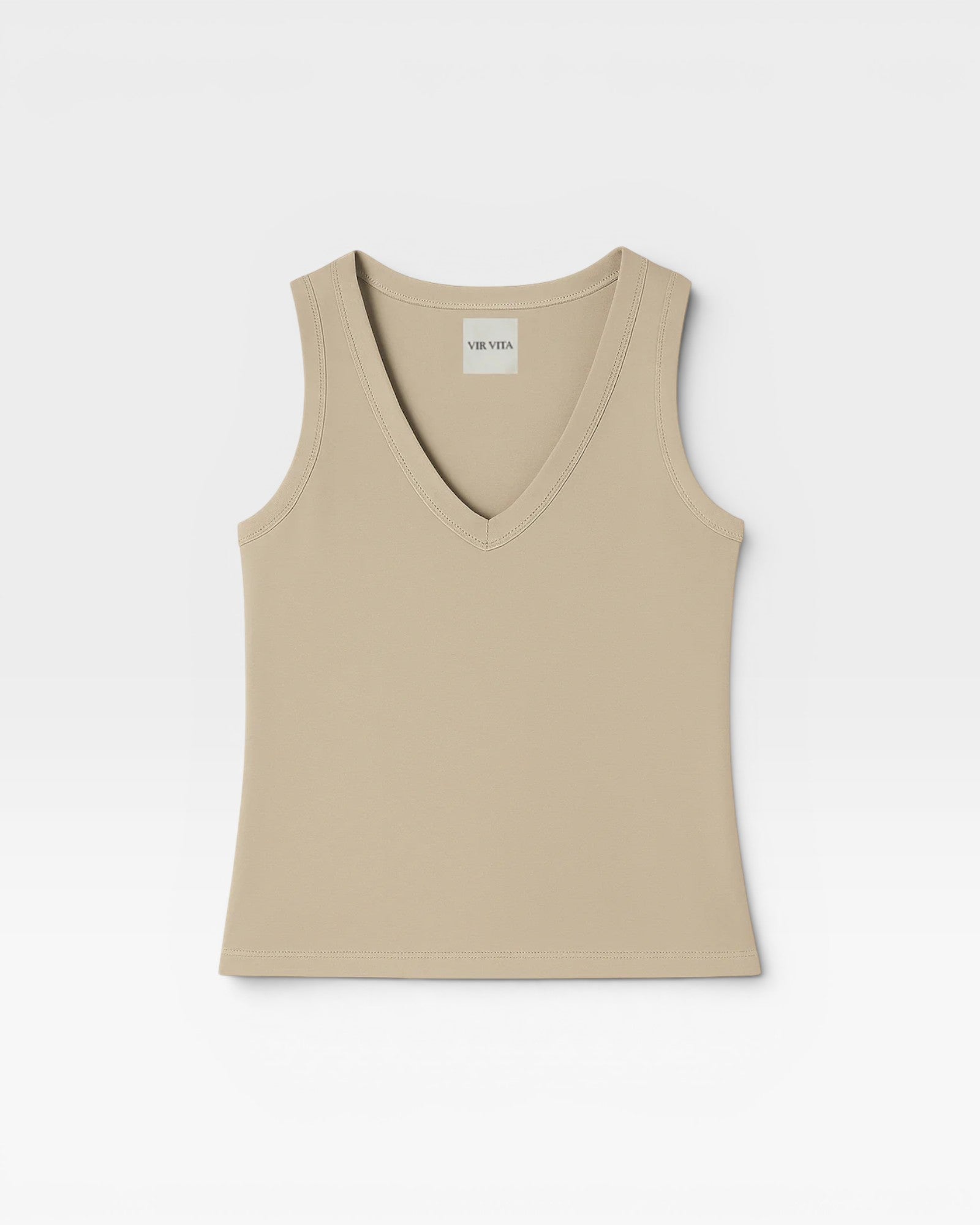 JONES + CO Dune Kana Tank, a ribbed knit sleeveless top with a deep V-neckline and a close, fluid fit.