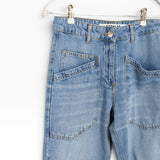 JONES + CO Easton Jean in malibu wash denim. Features a regular fit with unique angled front pockets and classic button fly.