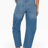 JONES + CO Easton Jean in malibu wash denim. Relaxed fit, straight leg jeans with patch pockets and a mid-rise waist.
