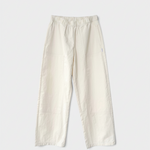 JONES + CO ecru Gardener's Pants in lightweight cotton-nylon with an elastic waist and carpenter-style front patches.