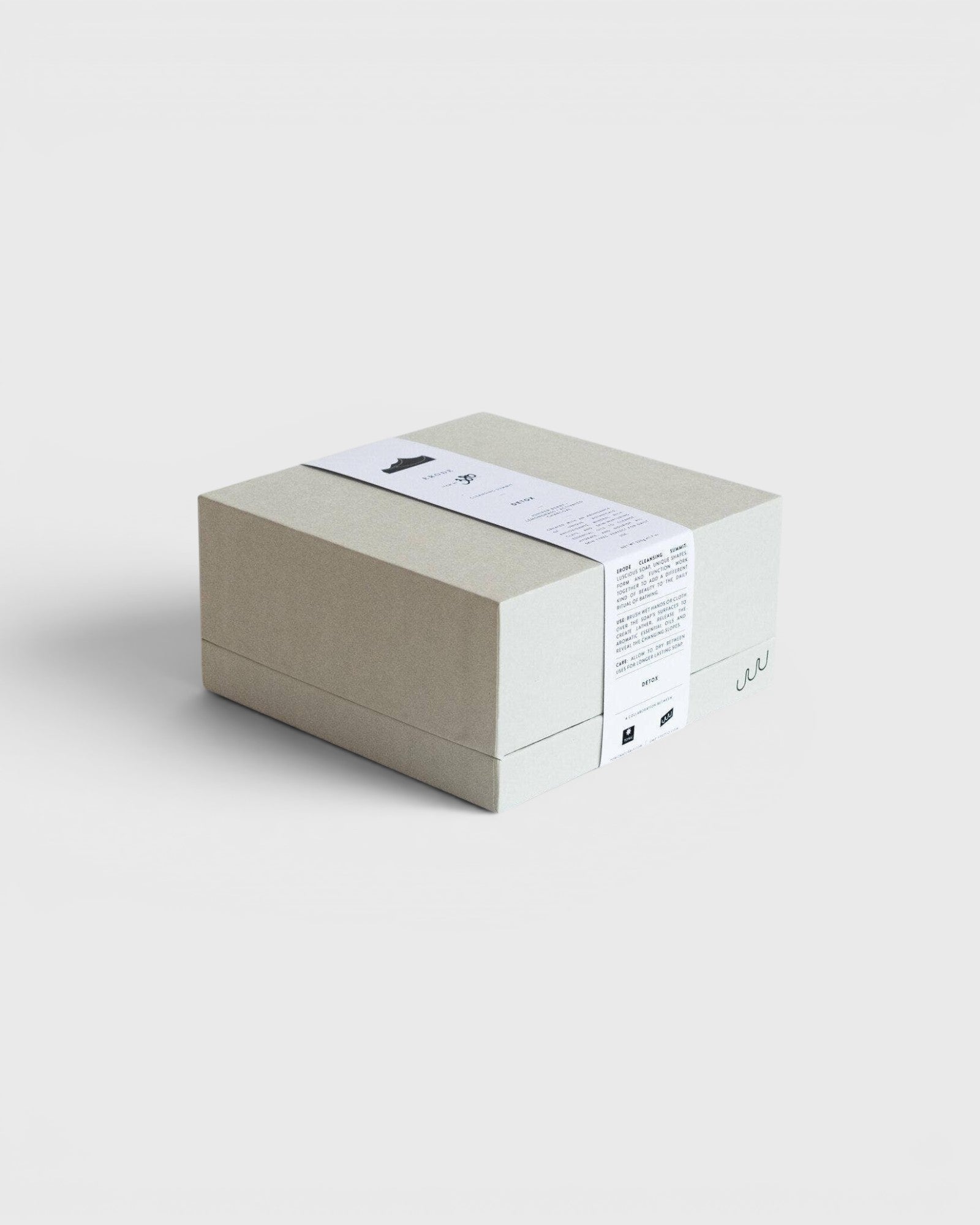 JONES + CO Erode Soap Daily Detox in a minimalist grey paper box with a white product information band
