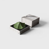 JONES + CO Erode Soap in Herbes de Provence, a green, mountain-shaped botanical soap in its minimalist gift box.