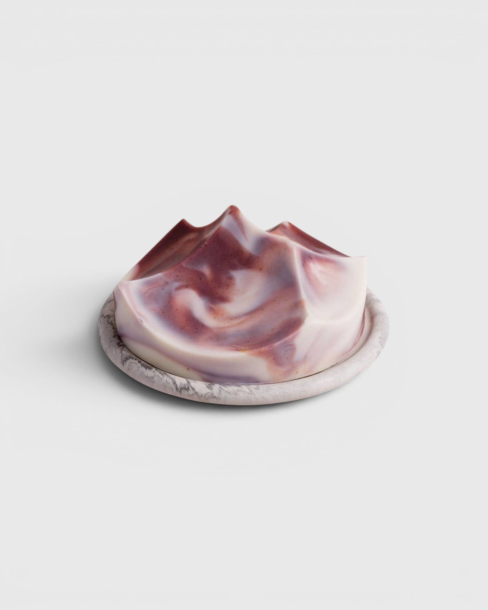 JONES + CO UME Studio Erode Soap in Lavender Crème with a marbled, sculptural design on a matching stone plate.