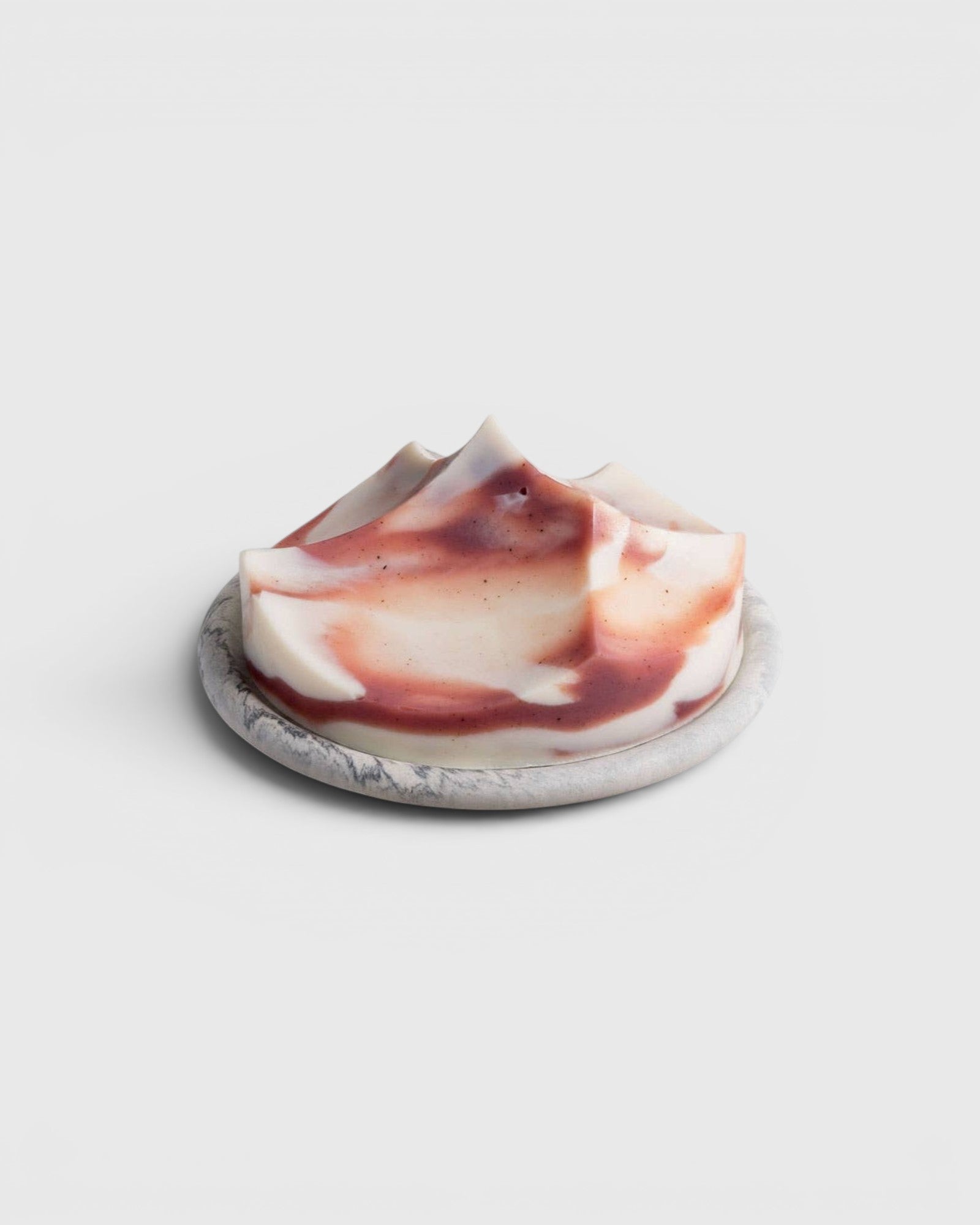 JONES + CO UME Studio Erode Soap in Lavender Crème with a sculptural marbled design on a matching stone soap dish.