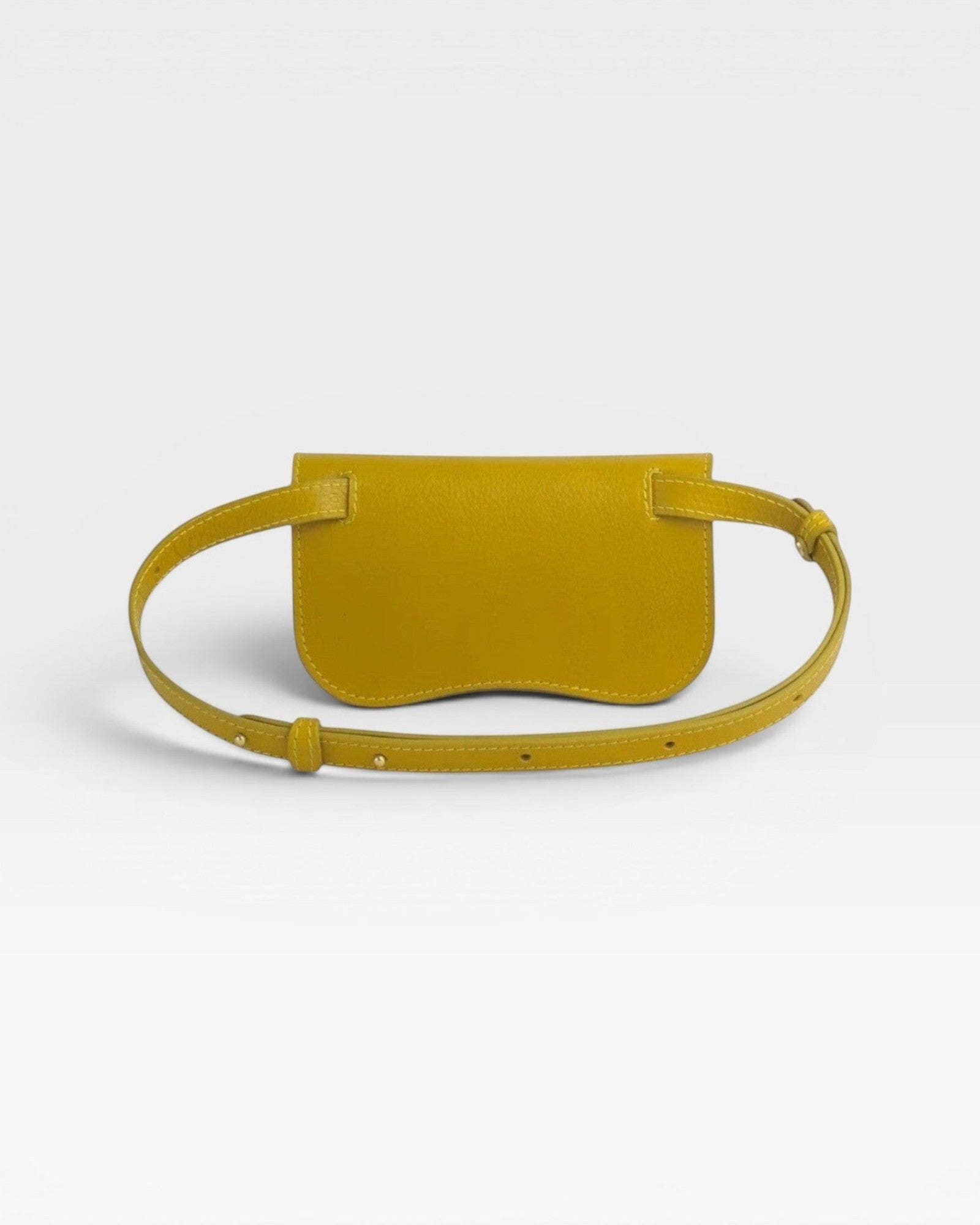 JONES + CO Faba Fanny Bag in chartreuse leather with brass hardware. Can be worn on waist or chest.