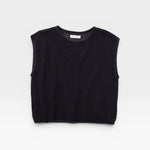 JONES + CO faded black boxy tank top in an airy fine mesh knit with refined trim details.