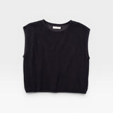 JONES + CO faded black boxy tank top in an airy fine mesh knit with refined trim details.