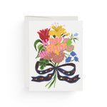 JONES + CO Picked For You birthday card featuring a colourful floral bouquet illustration with a black ribbon