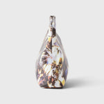 JONES + CO small envelope clutch with a watercolor abstract floral print and structured hinge closure side view