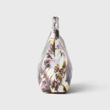 JONES + CO small envelope clutch with a watercolor abstract floral print and structured hinge closure side view