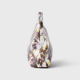 JONES + CO small envelope clutch with a watercolor abstract floral print and structured hinge closure side view
