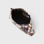 JONES + CO small envelope clutch with a watercolor abstract floral print and a secure hinge closure