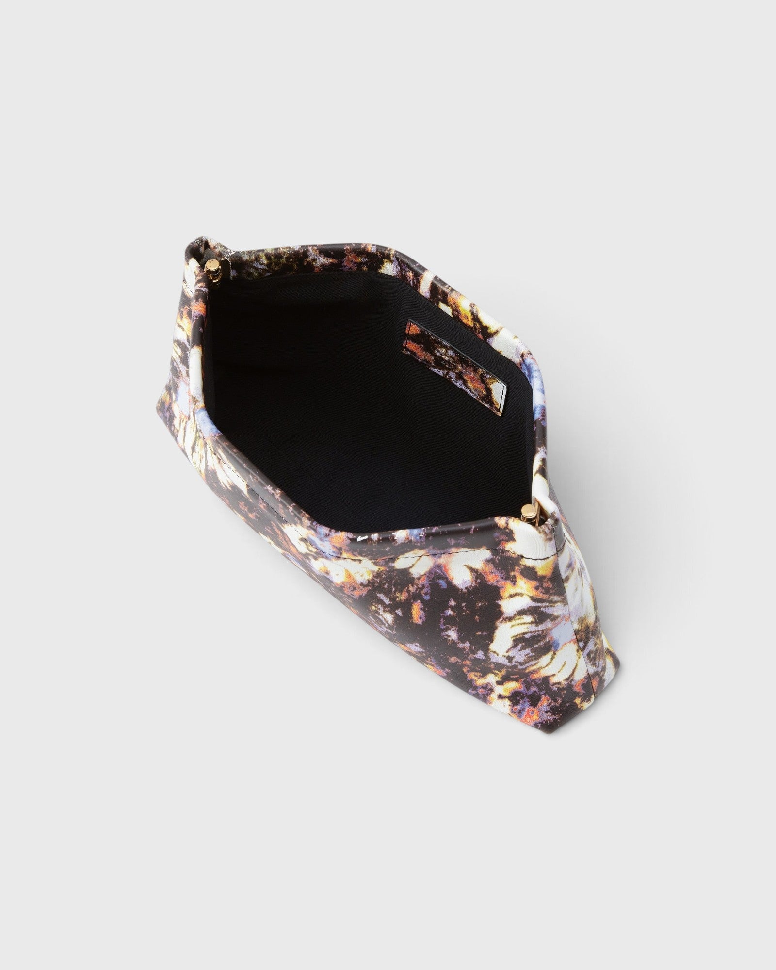 JONES + CO small envelope clutch with a watercolor abstract floral print and a secure hinge closure