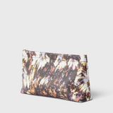 JONES + CO small envelope clutch with a watercolor abstract floral print and a secure hinge closure.