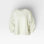 JONES + CO Fond Sweatshirt in dirty white cotton, featuring drop shoulders, raw hem, and distressed details.