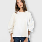 JONES + CO Rachel Comey Fond crewneck sweatshirt in dirty white with drop shoulders and raw edge hemline