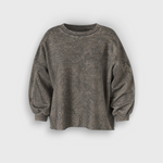 JONES + CO Rachel Comey Fond cropped crewneck sweatshirt in smoky hazelnut acid-wash cotton with raw-edge hem.