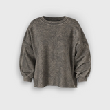 JONES + CO Rachel Comey Fond cropped crewneck sweatshirt in smoky hazelnut acid-wash cotton with raw-edge hem.