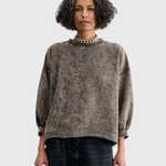JONES + CO Rachel Comey Fond sweatshirt in smoky hazelnut acid-overdyed cotton with raw-edge hem and dropped shoulders.