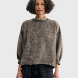 JONES + CO Rachel Comey Fond sweatshirt in smoky hazelnut acid-overdyed cotton with raw-edge hem and dropped shoulders.