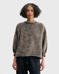 JONES + CO Rachel Comey Fond sweatshirt in smoky hazelnut acid-overdyed cotton with raw-edge hem and dropped shoulders.