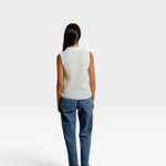 JONES + CO Fran Polo Tank - White, sleeveless pointelle knit sweater with ribbed hem.