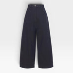 JONES + CO Garra high-waisted black denim pants with a relaxed wide-leg fit and contrast side panel detailing.