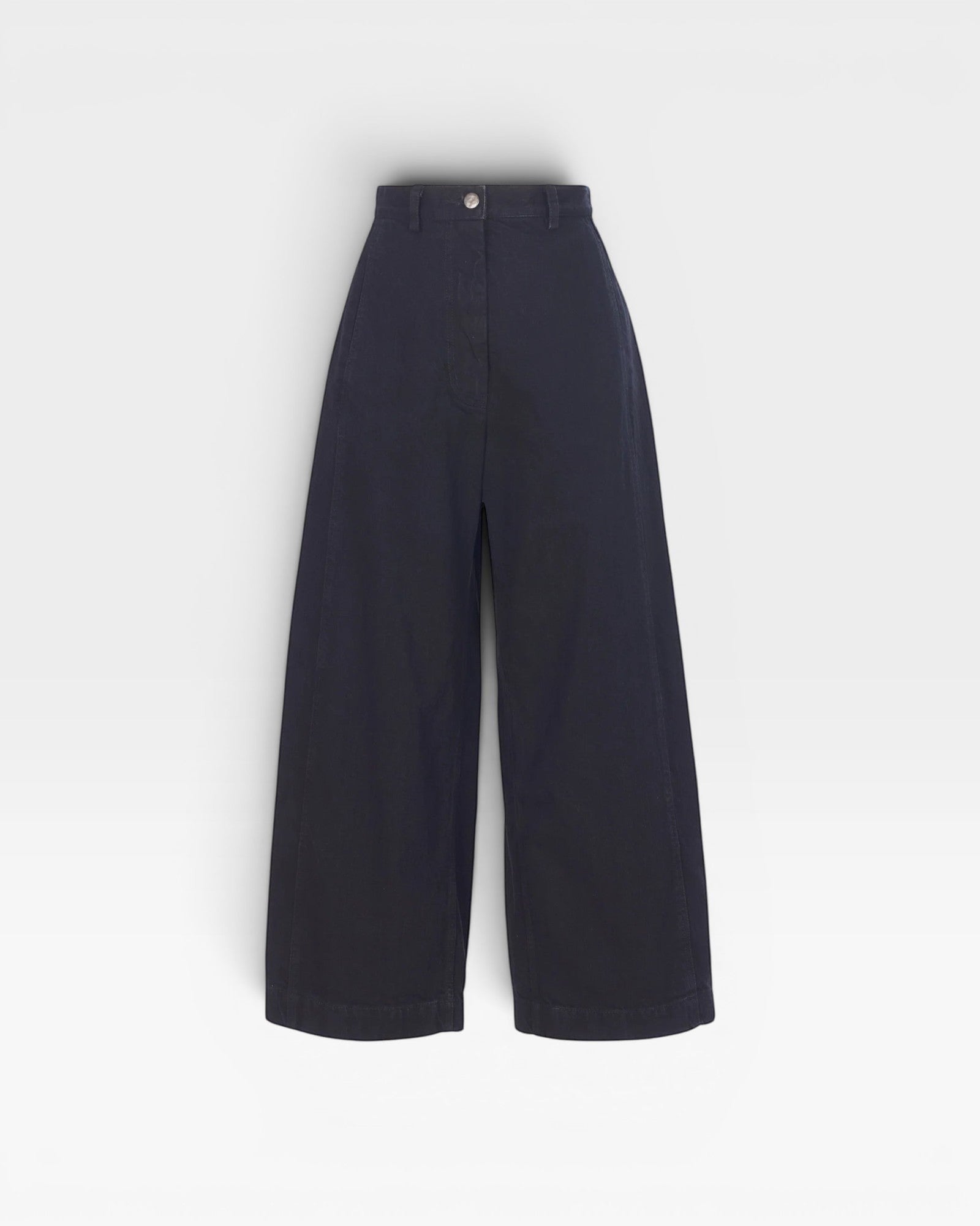 JONES + CO Garra high-waisted black denim pants with a relaxed wide-leg fit and contrast side panel detailing.