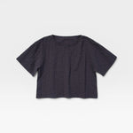 JONES + CO Georgia Tee in faded black crinkle seersucker cotton with a boxy cropped fit and rounded neckline.