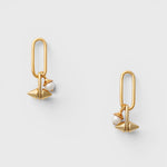 JONES + CO gold paperclip link earrings featuring a shell-based pearl and a punk-inspired spike detail.