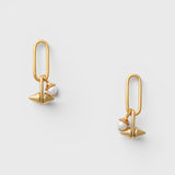 JONES + CO gold paperclip link earrings featuring a shell-based pearl and a punk-inspired spike detail.
