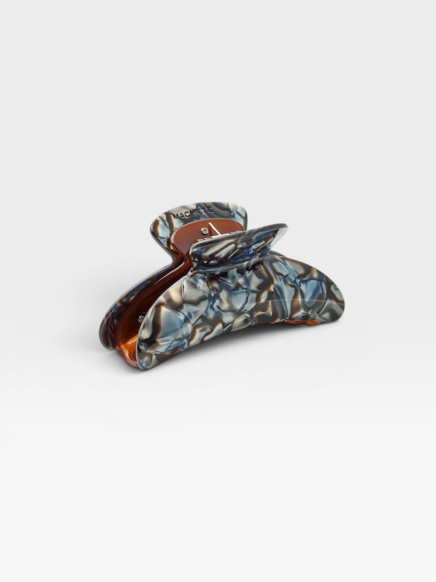 JONES + CO Grande Heirloom Claw in Blue Horn, a large hair claw clip made from Italian acetate for full updos or thick hair.