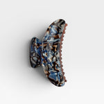 JONES + CO Grande Heirloom Claw in Blue Horn, a large hair claw clip made from Italian acetate with a marbled blue and brown pattern.