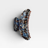JONES + CO Grande Heirloom Claw in Blue Horn, a large hair claw clip made from Italian acetate with a marbled blue and brown pattern.