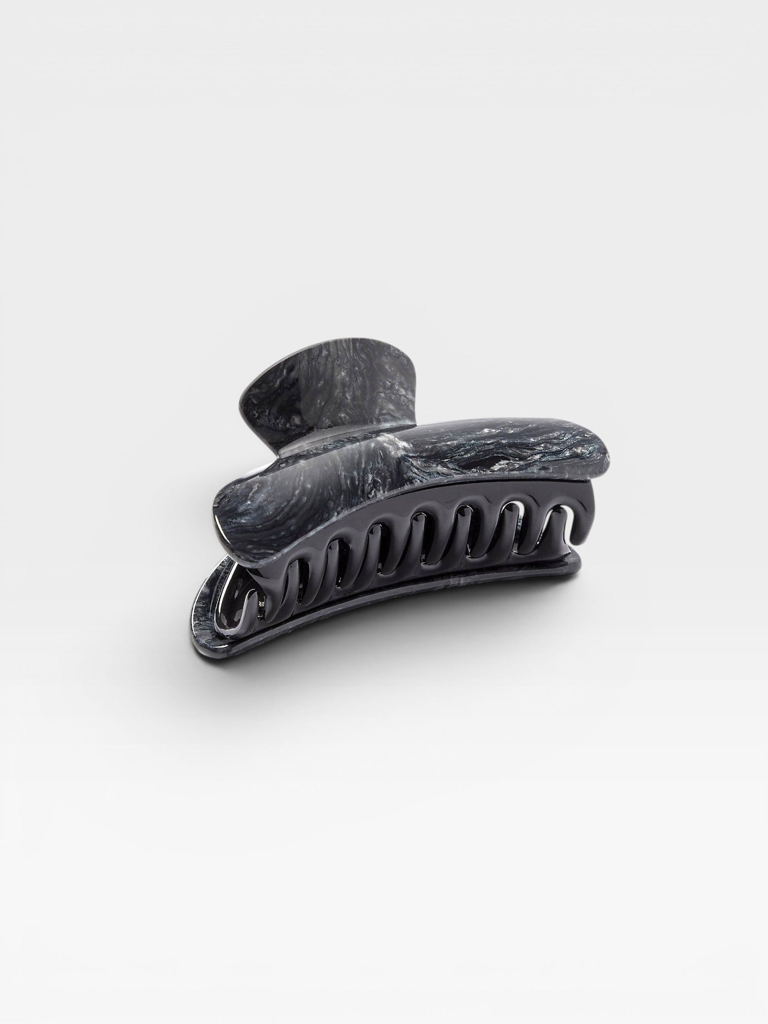JONES + CO Grande Heirloom Claw Clip in black marble pattern, ideal for thick hair and updos.