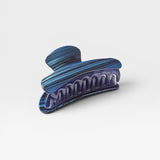 JONES + CO Grande Heirloom Claw Clip in blue with black stripes, ideal for thick hair and updos.