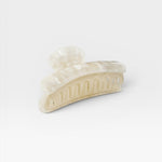 JONES + CO Grande Heirloom Claw Clip in cream marble pattern, ideal for thick hair updos.