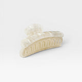 JONES + CO Grande Heirloom Claw Clip in cream marble pattern, ideal for thick hair updos.