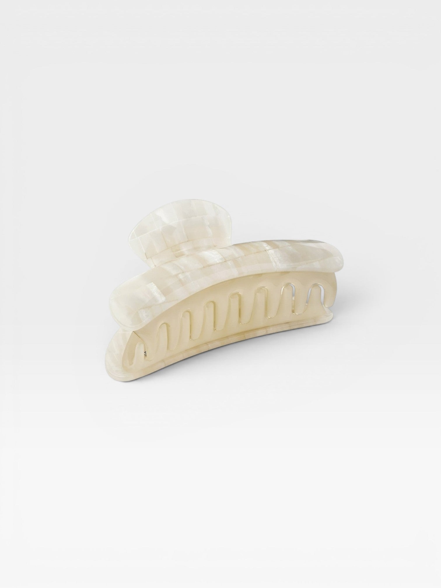 JONES + CO Grande Heirloom Claw Clip in cream marble pattern, ideal for thick hair updos.