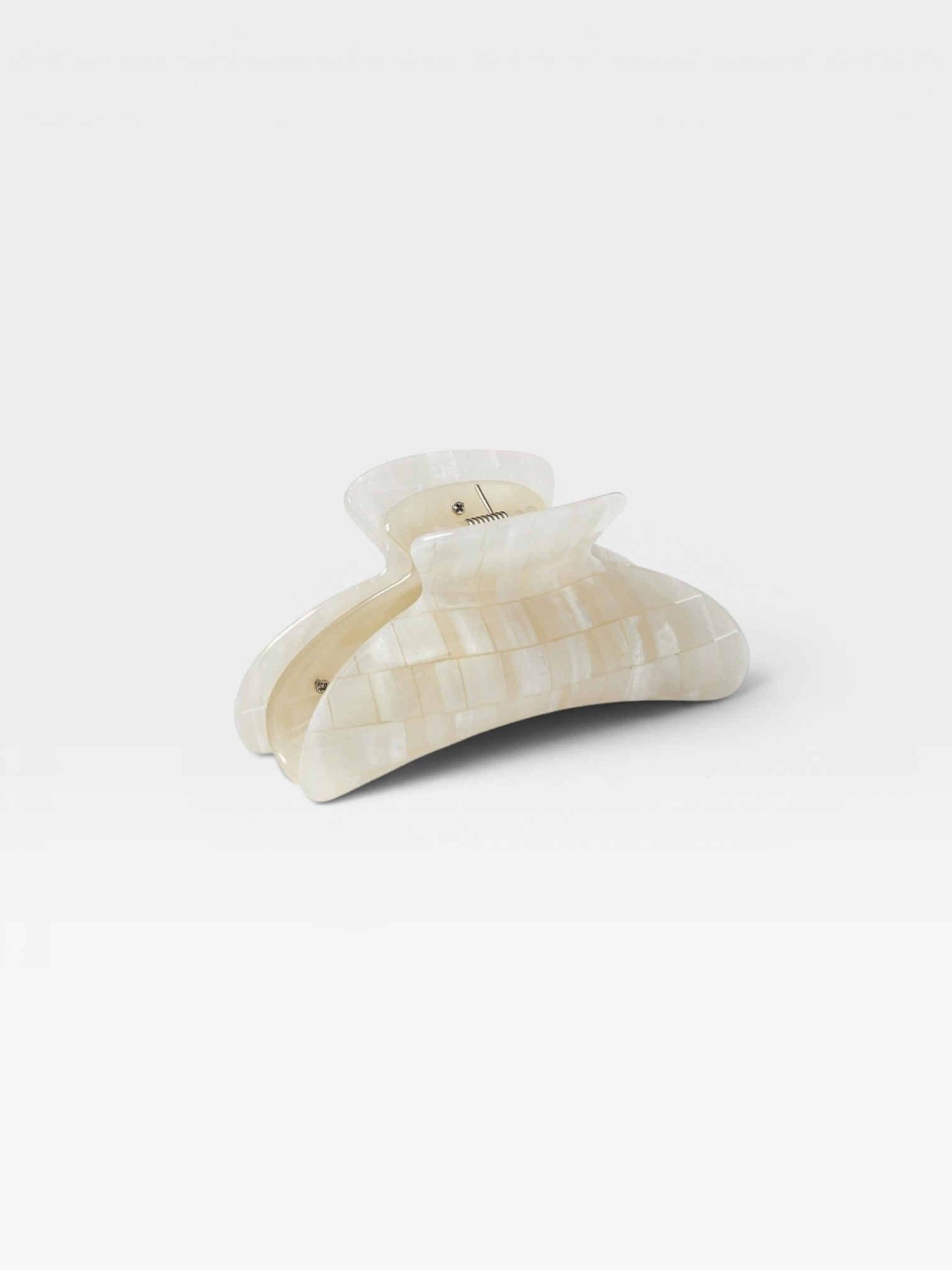 JONES + CO Grande Heirloom Claw Clip in pearlescent white, perfect for thick hair updos.