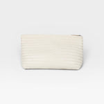 JONES + CO Grande Pouche woven leather clutch in cream, perfect for travel or as an oversized clutch.