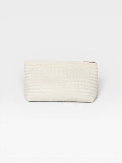 JONES + CO Grande Pouche woven leather clutch in cream, perfect for travel or as an oversized clutch.