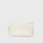 JONES + CO Grande Pouche woven leather clutch in cream, perfect for travel or as an oversized clutch.
