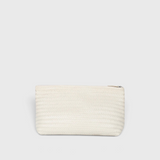 JONES + CO Grande Pouche woven leather clutch in cream, perfect for travel or as an oversized clutch.