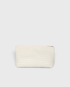 JONES + CO Grande Pouche woven leather clutch in cream, perfect for travel or as an oversized clutch.